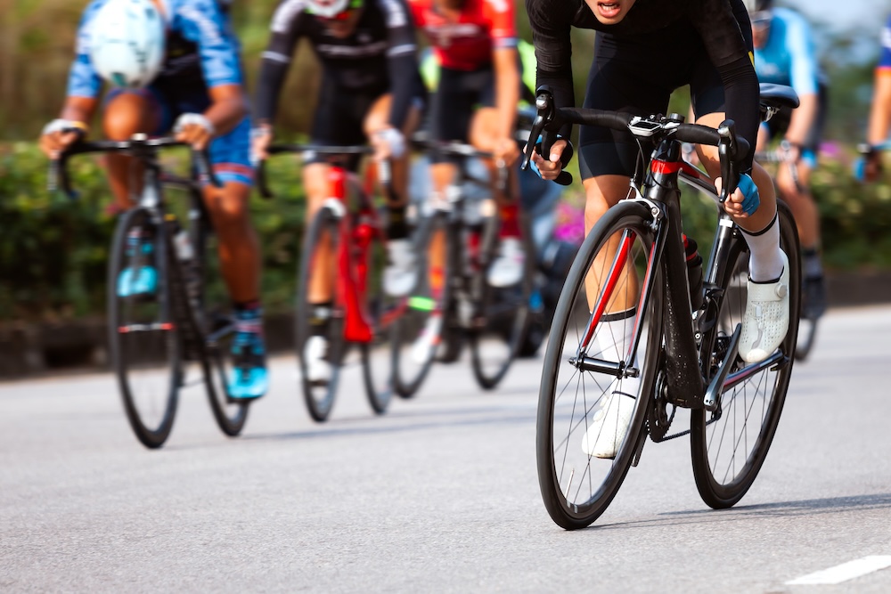 Triathlon competitors on bicycles